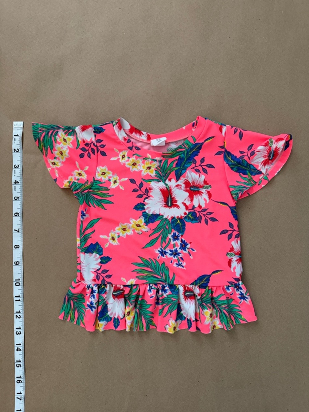 GAP Bright Pink Tropical Floral Rashguard with Ruffle Hem